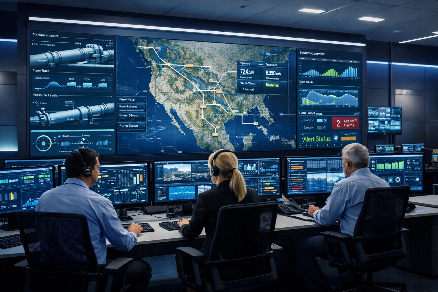 Control room with SCADA monitoring
